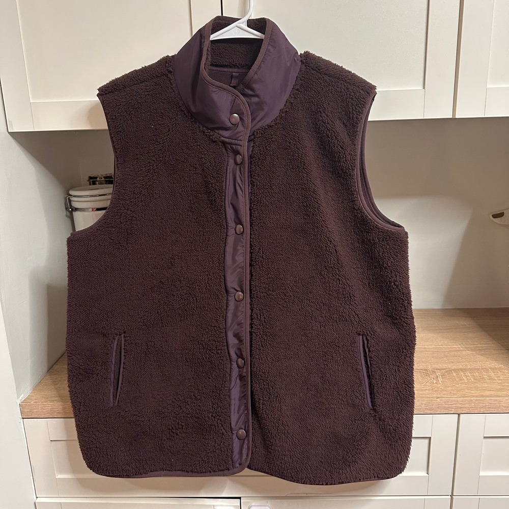 Lou & Grey Cozy Up Sherpa Vest Womens XXL Purple Snap Front Mock Neck Chore Soft